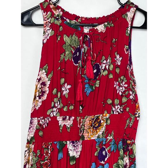 Bila Womens Med Red Sleeveless Knee Length Floral Print Summer Sundress - Picture 8 of 11